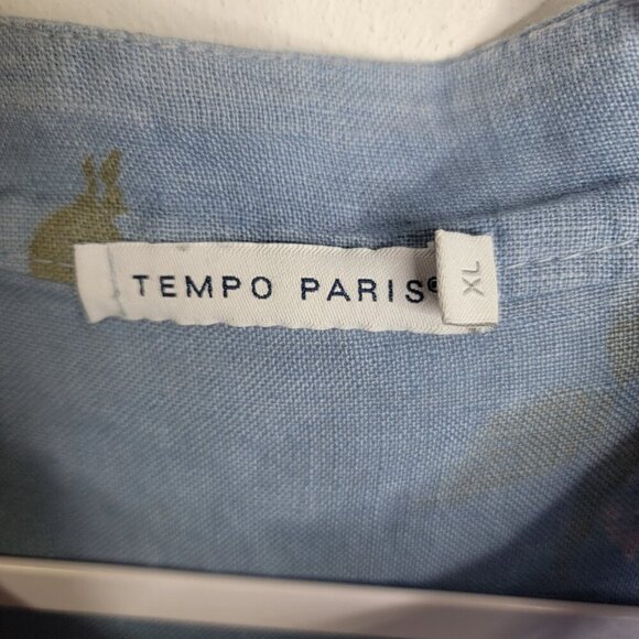 Tempo Paris Floral Linen Button Down Top  XL Summer Beachy Lagenlook Artsy - Picture 3 of 6